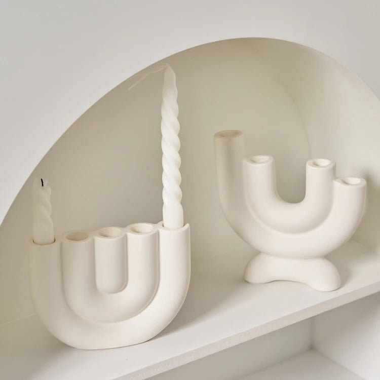 Ceramic candlestick holders ornament set