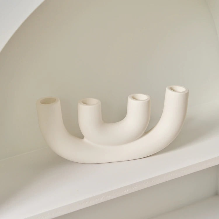 Ceramic candlestick holder ornament, cream-colored, variant 2