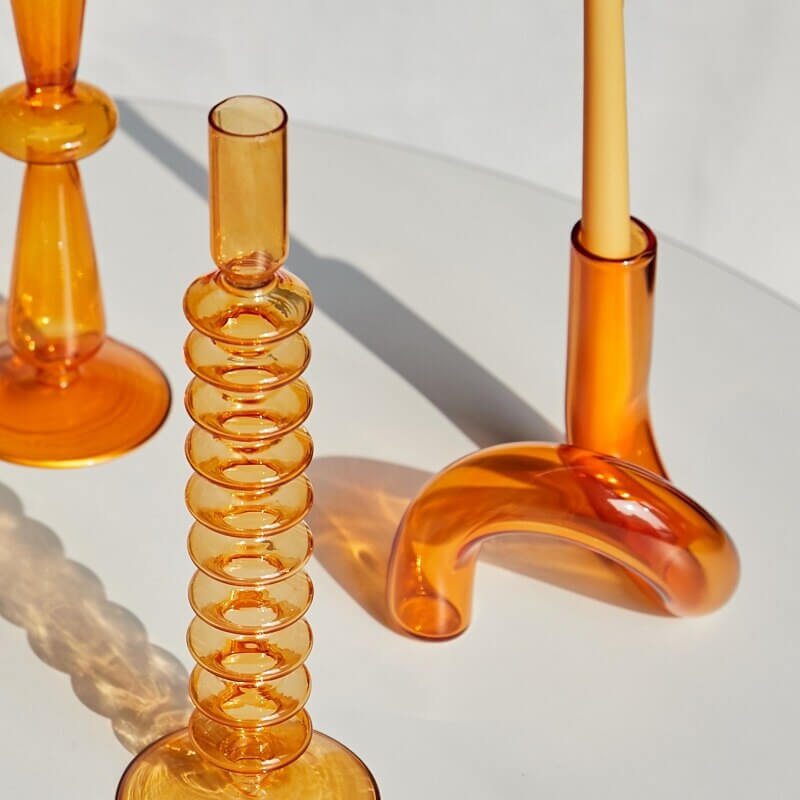 Orange glass candle holders