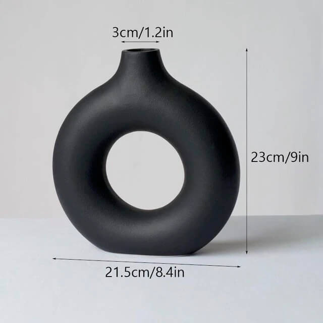 Black donut vase - 23cm/9in tall