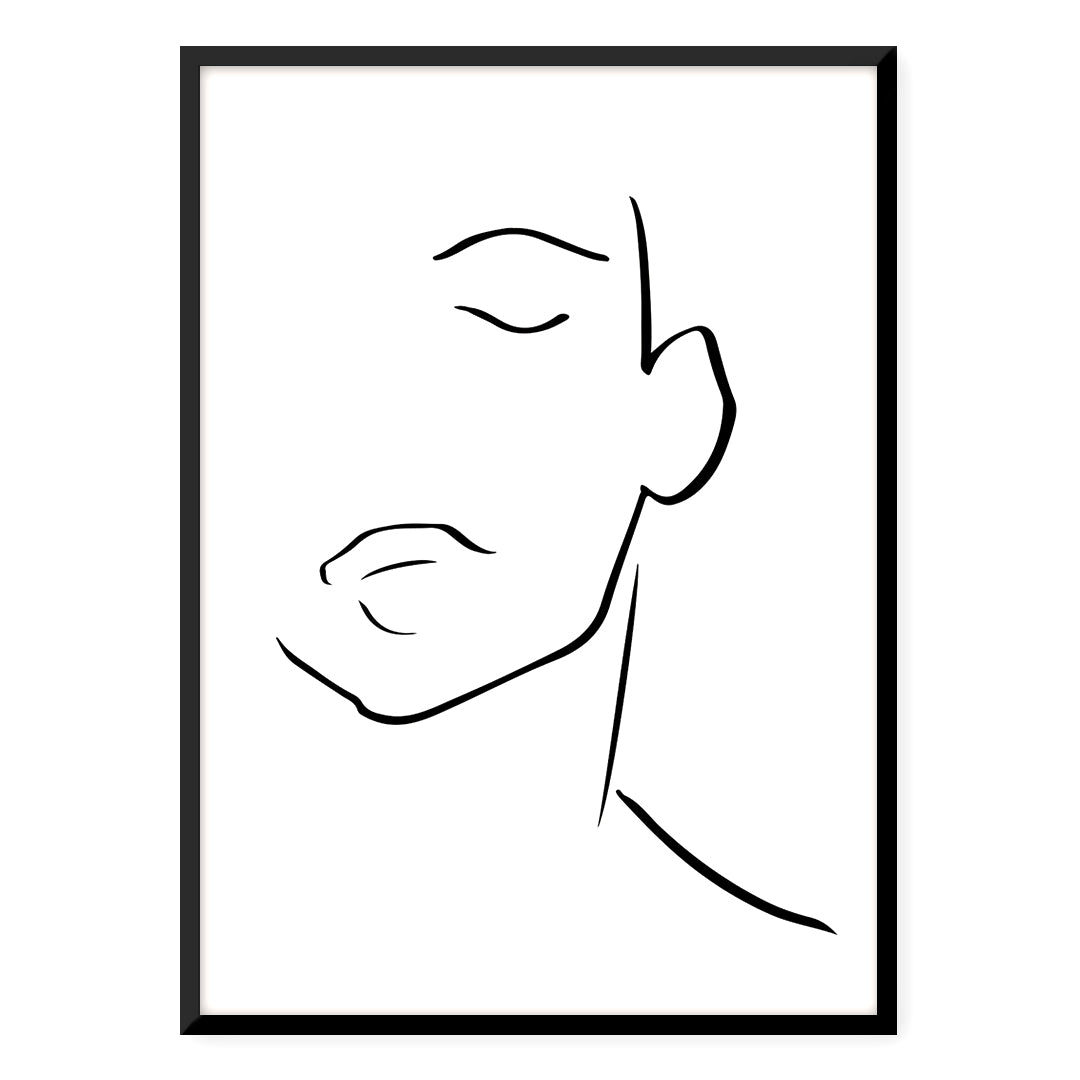 Minimalist line art face portrait in black frame
