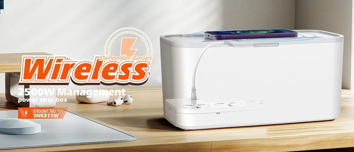 Ordena tu escritorio con la LDNIO SN5311W: regleta con caja organizadora, Qi 15W, USB-C PD 20W y USB-A QC. Cable 2 m, botĂłn maestro y 9 protecciones.