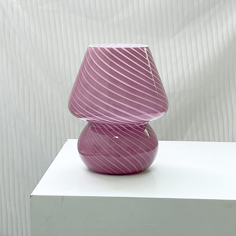 Vintage mushroom lamp with striped glass shade
