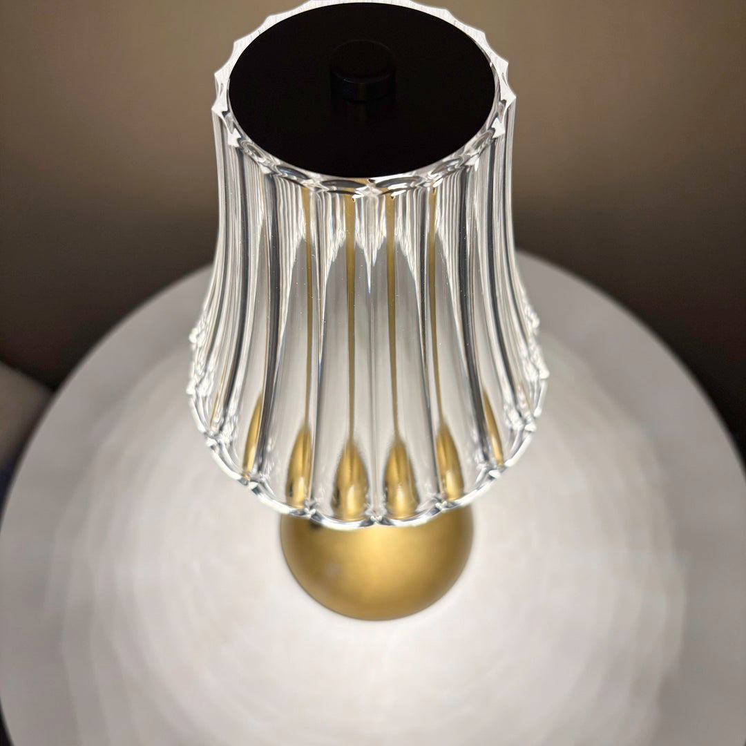 Elegant bedside lighting lamp with fluted glass shade