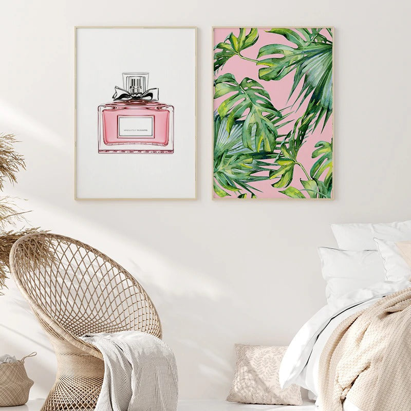 Ink fashion perfume poster with leaf art