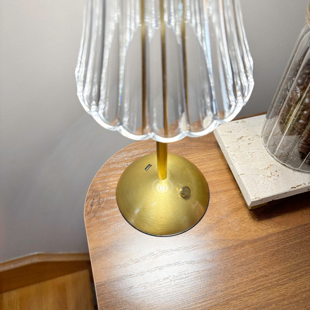 Stylish bedside lamp with clear ribbed glass design
