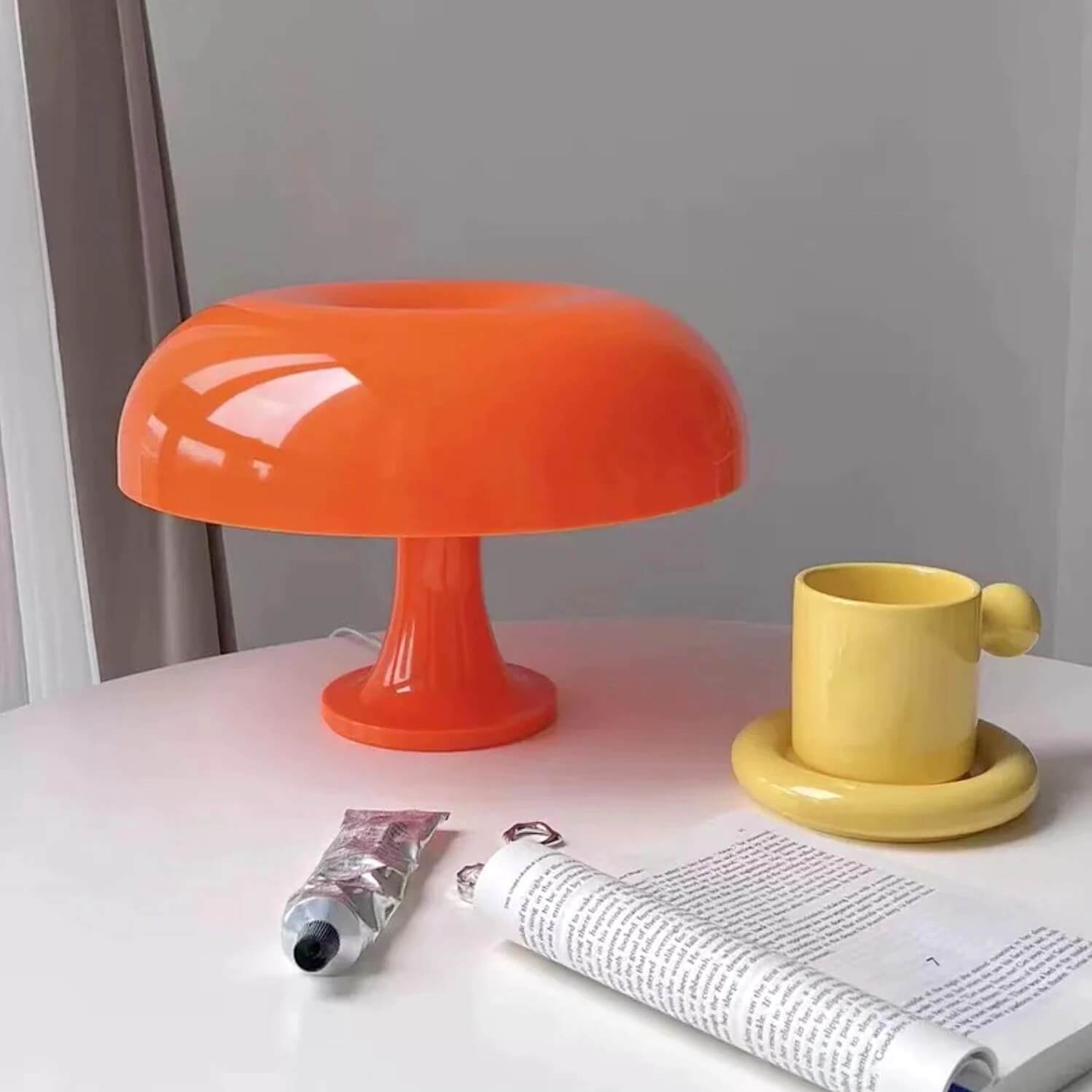 Orange mushroom LED table lamp in room decor