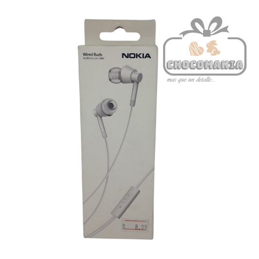 AUDIFONOS TIPO BOTON NOKIA CON CABLE Y MICRIFONO COLOR BLANCO - CHOCOMANIA