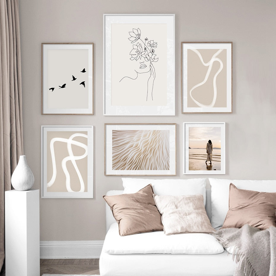 Gallery wall art with abstract line drawings