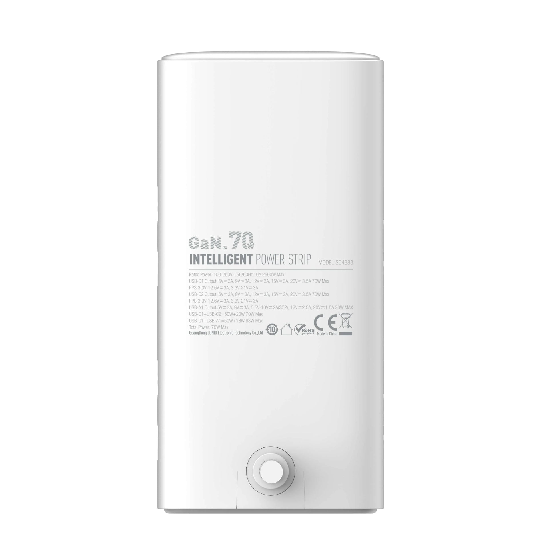 LDNIO SC4383 con 4 tomas universales, USB 70 W (2×USB-C + 1×USB-A), cable 2 m y 2500 W. Ideal para escritorio y home office. Envíos a todo el Perú.