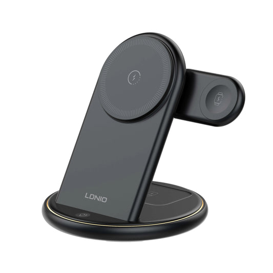 Organiza tu velador/escritorio con la LDNIO WL02: Qi 15W, reloj 2.5W, earbuds 5W, imán N52 y luz LED 3W. Menos cables, más orden.