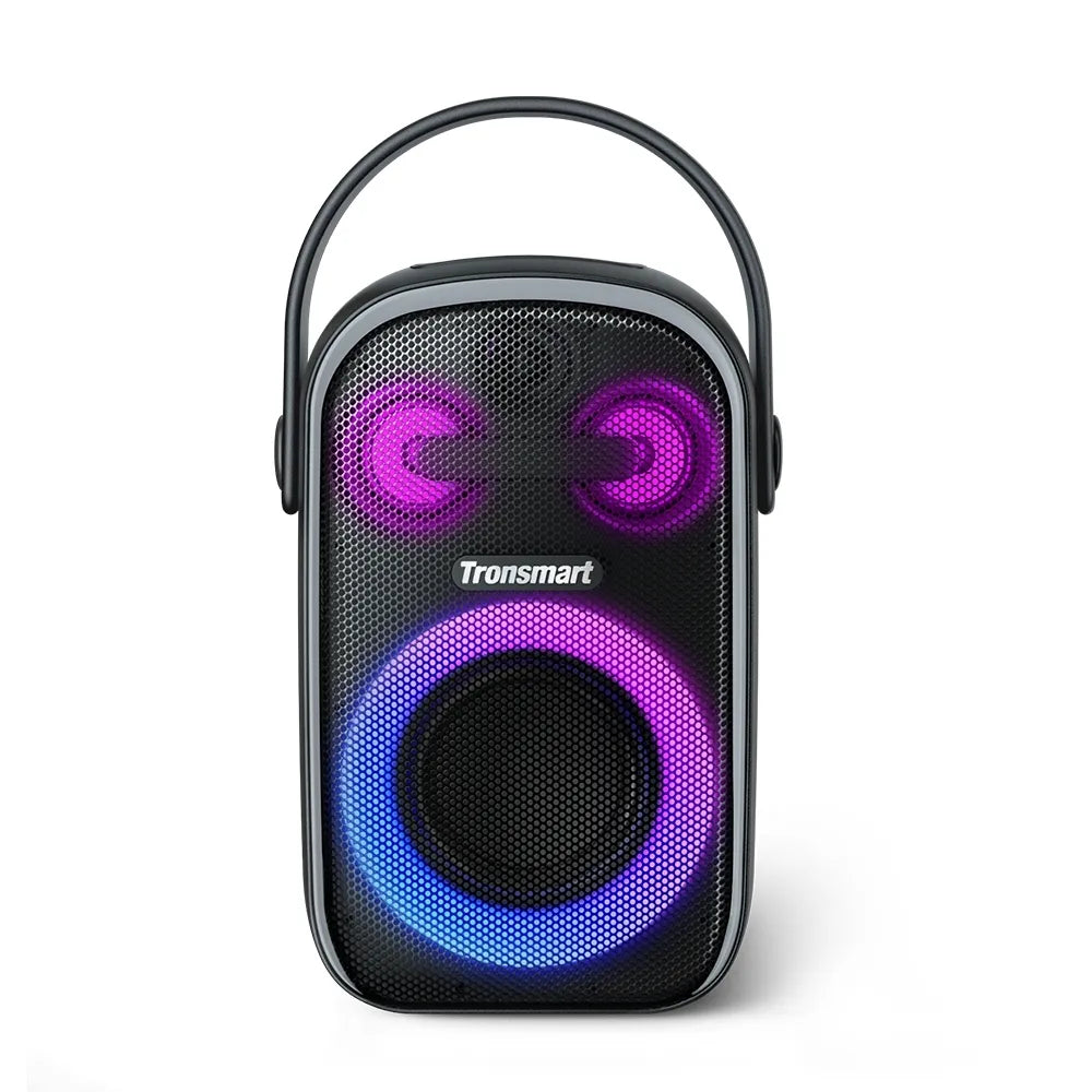 Parlante Bluetooth Tronsmart Halo 100 con sonido potente, bajos marcados y luces RGB. Ideal para fiestas, reuniones y eventos.