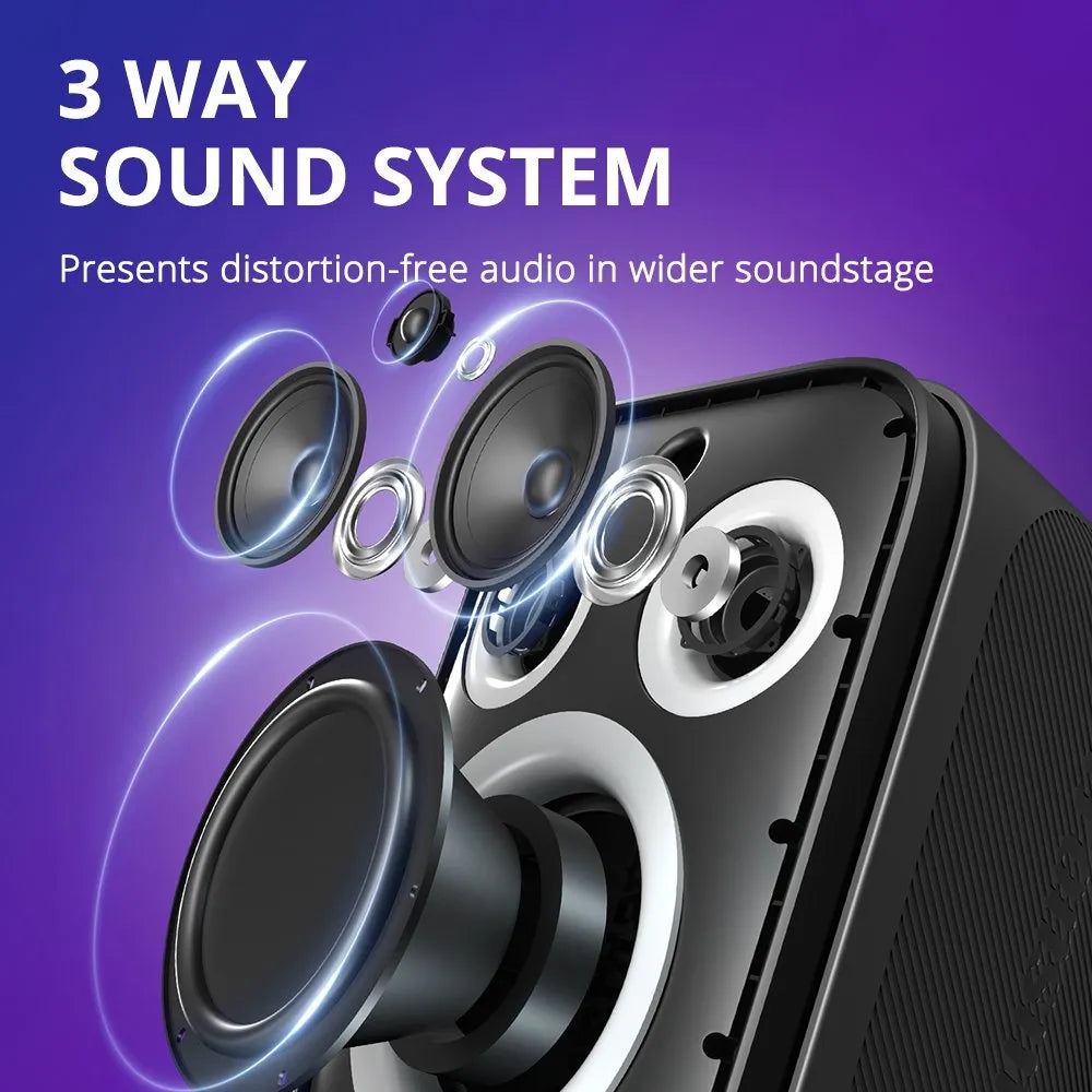 Parlante Bluetooth Tronsmart Halo 200 de 120W con karaoke, bajos potentes y luces RGB. Disponible bajo pedido con entrega en 48 horas.