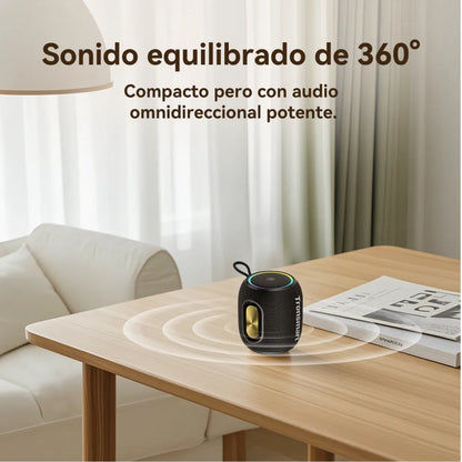Tronsmart T8 Mini: 16W, IPX7, hasta 20 h (LED off), TWS, sonido 360°, BT 5.3, AUX y TF. Compacto y potente para exteriores y viajes.