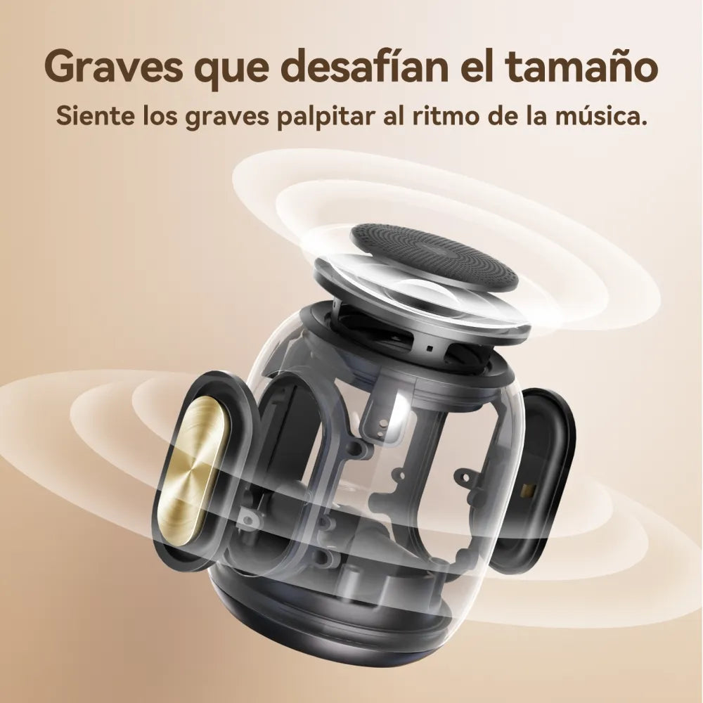 Tronsmart T8 Mini: 16W, IPX7, hasta 20 h (LED off), TWS, sonido 360°, BT 5.3, AUX y TF. Compacto y potente para exteriores y viajes.