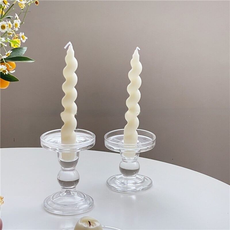 Twisted ceramic & glass candle holder set