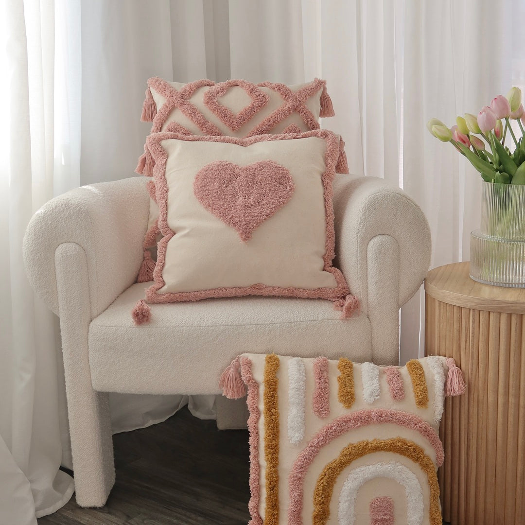 Dreamy pillow set with romantic heart and geometric tufting