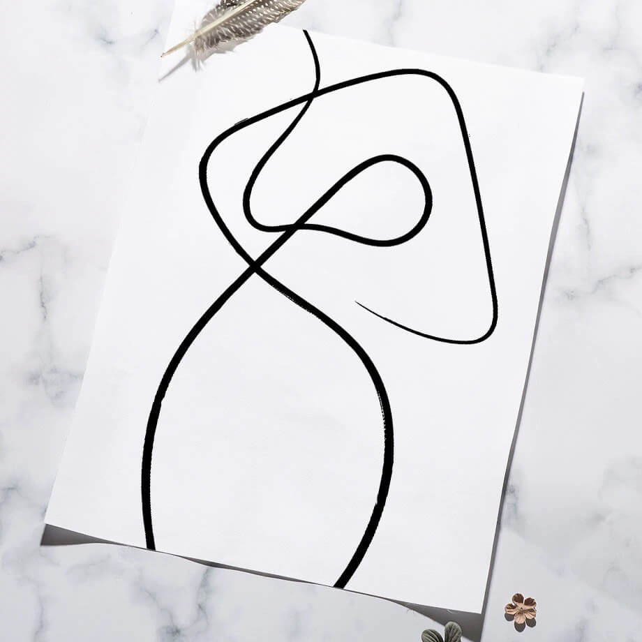 Nordic simple line art canvas painting of a figure
