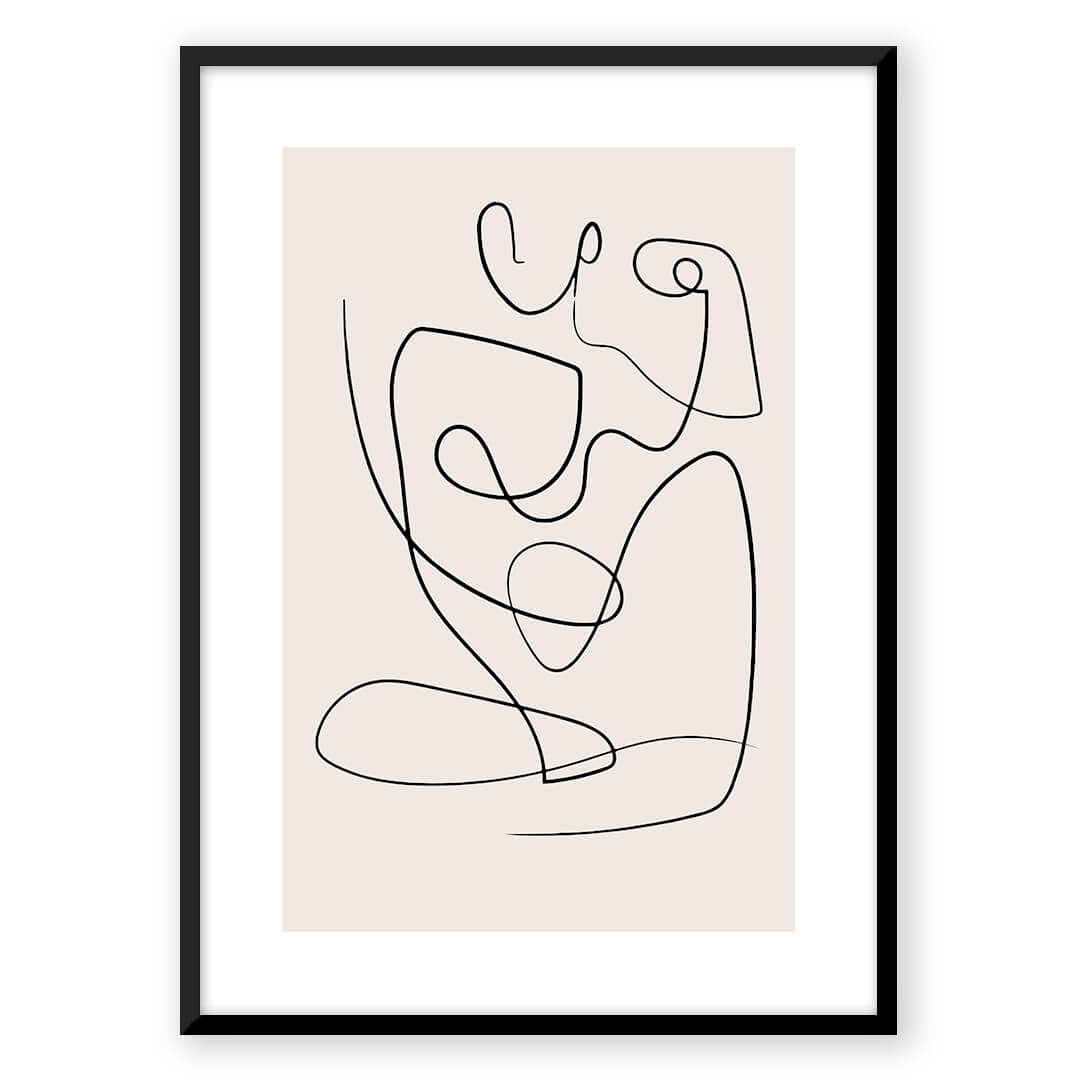 Abstract line art figure in black frame