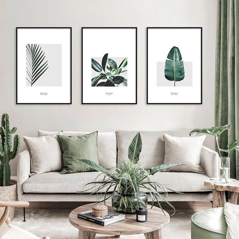 Scandinavian green plant leaves canvas art