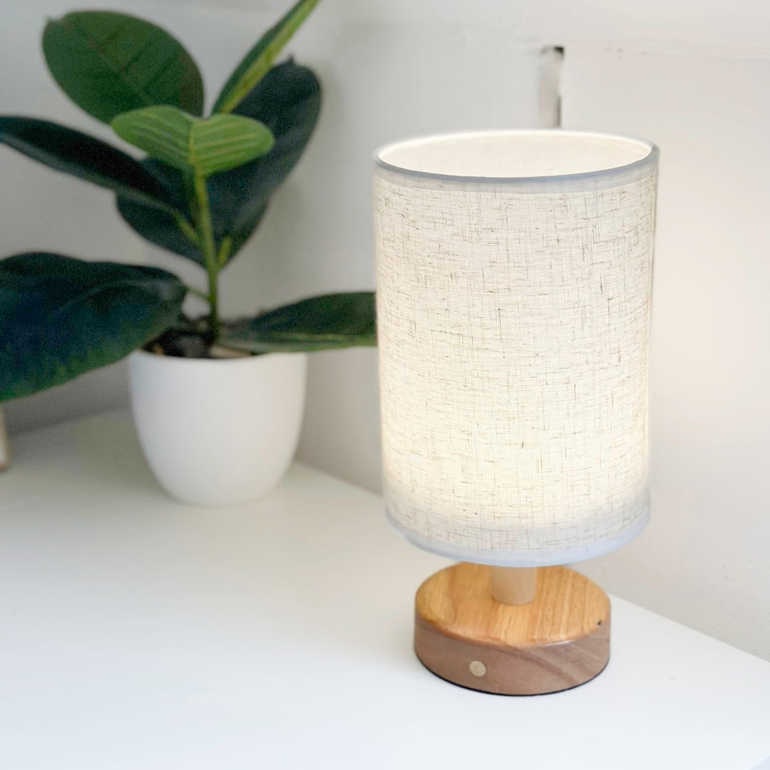 Modern bedside lamp with wooden base